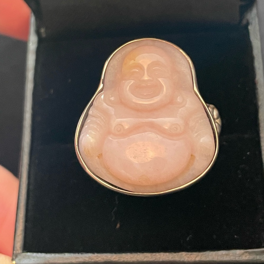 Amy Kahn Russell Carved Laughing Buddha Rose Quartz Ring